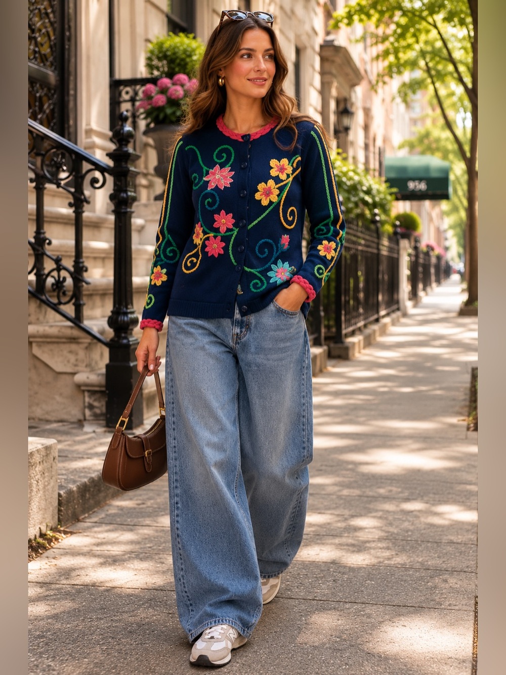 Embroidered Floral Navy Sweater